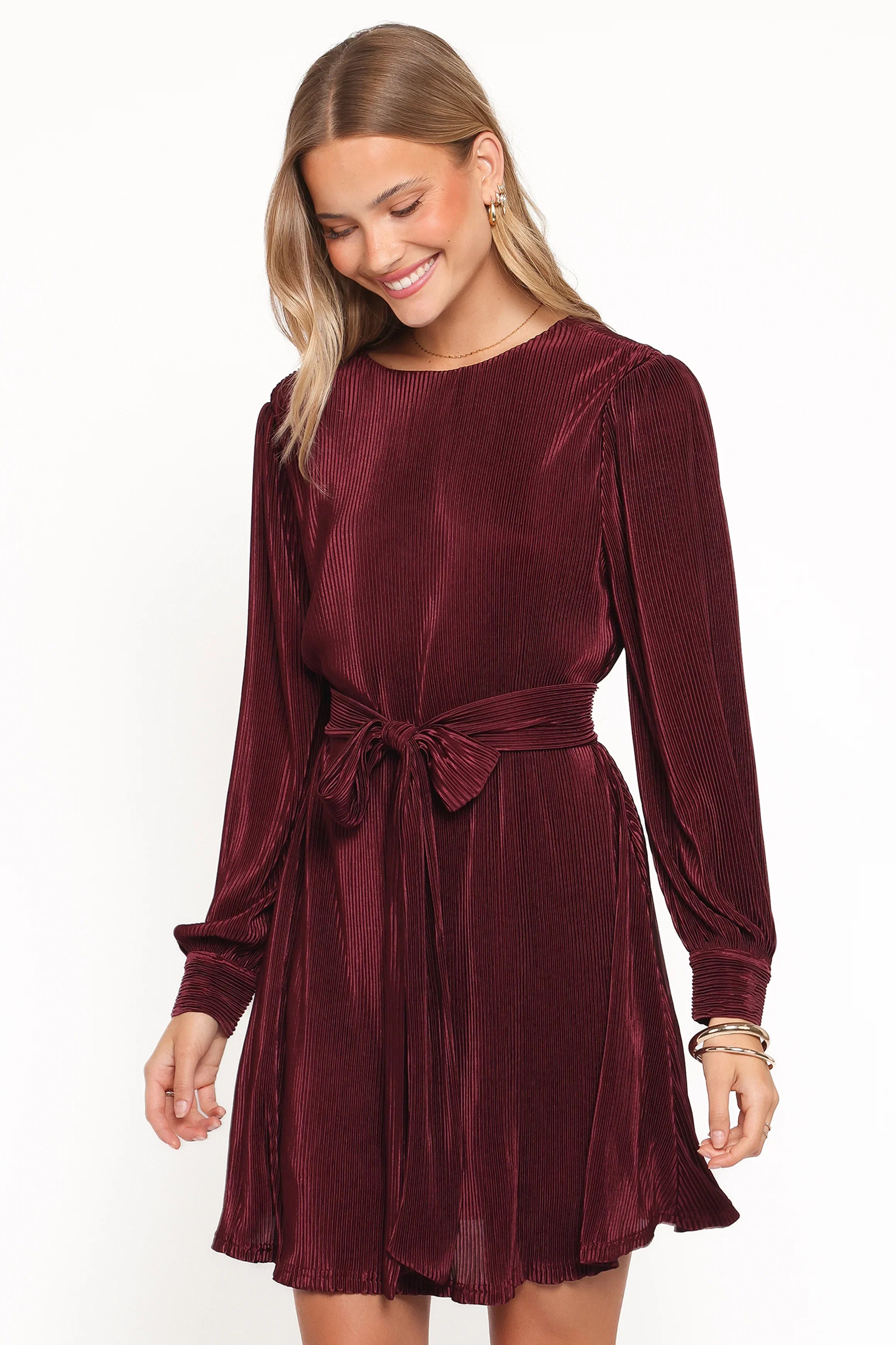 Joy Plisse Mini Dress Burgundy