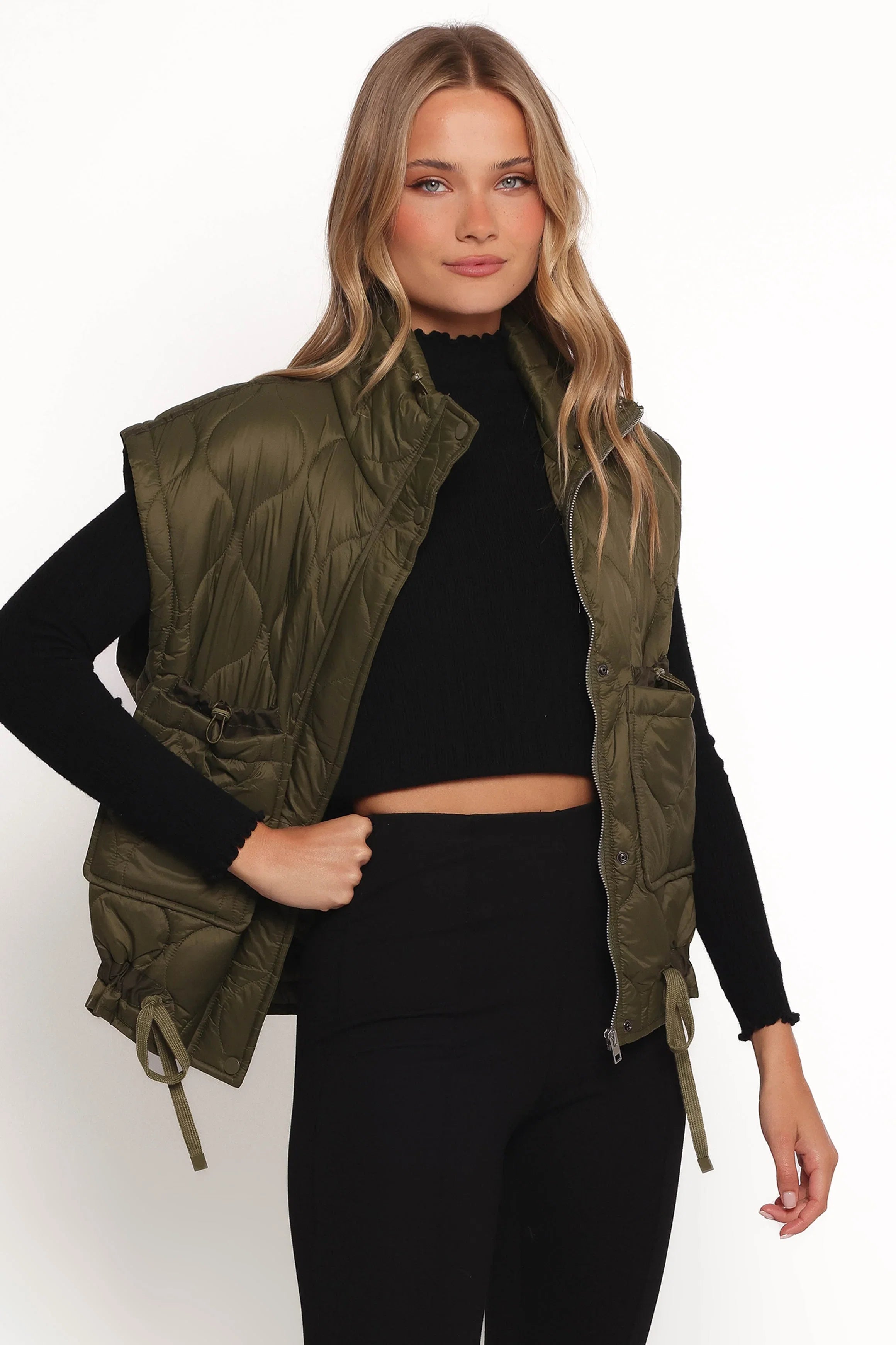 Haven Zip Front Puff Vest Olive