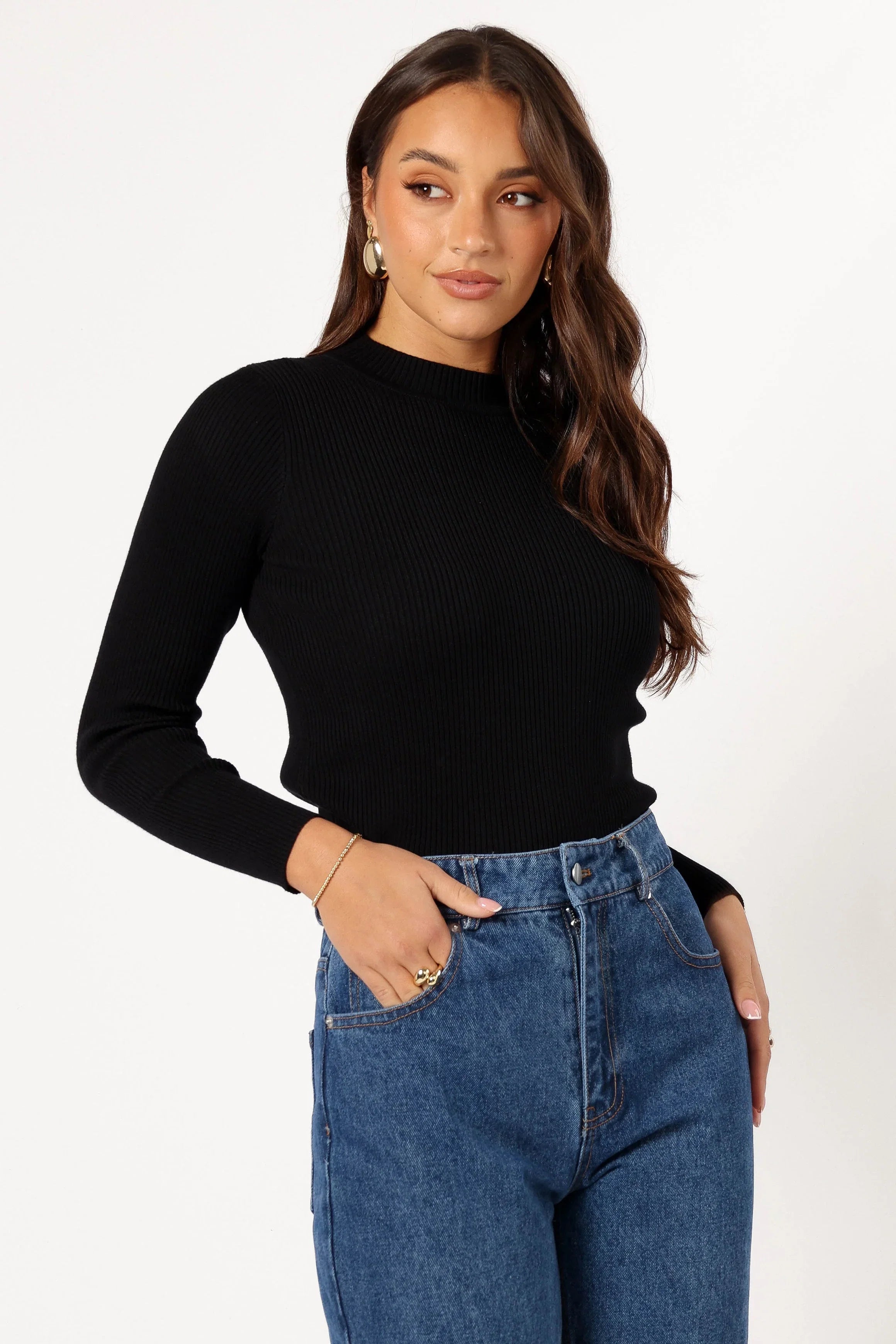 Tammy Ribbed Knit Top Black