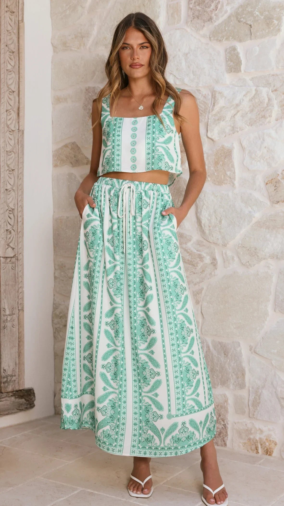 Jasmine Maxi Skirt Green Aztec