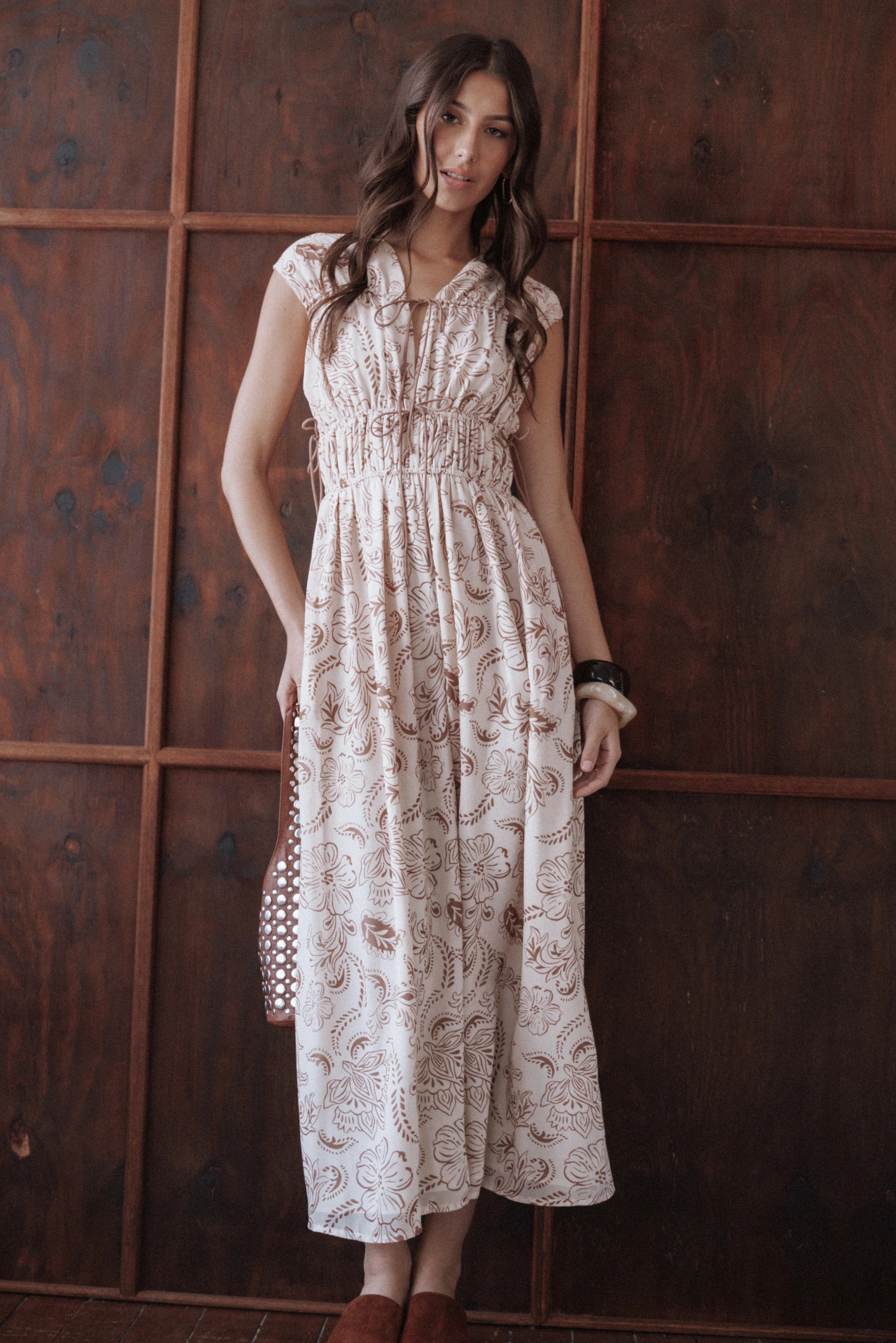 Safira Midi Dress Brown Paisley