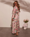 Korina Satin Printed Kimono Empire Waist Maxi Dress