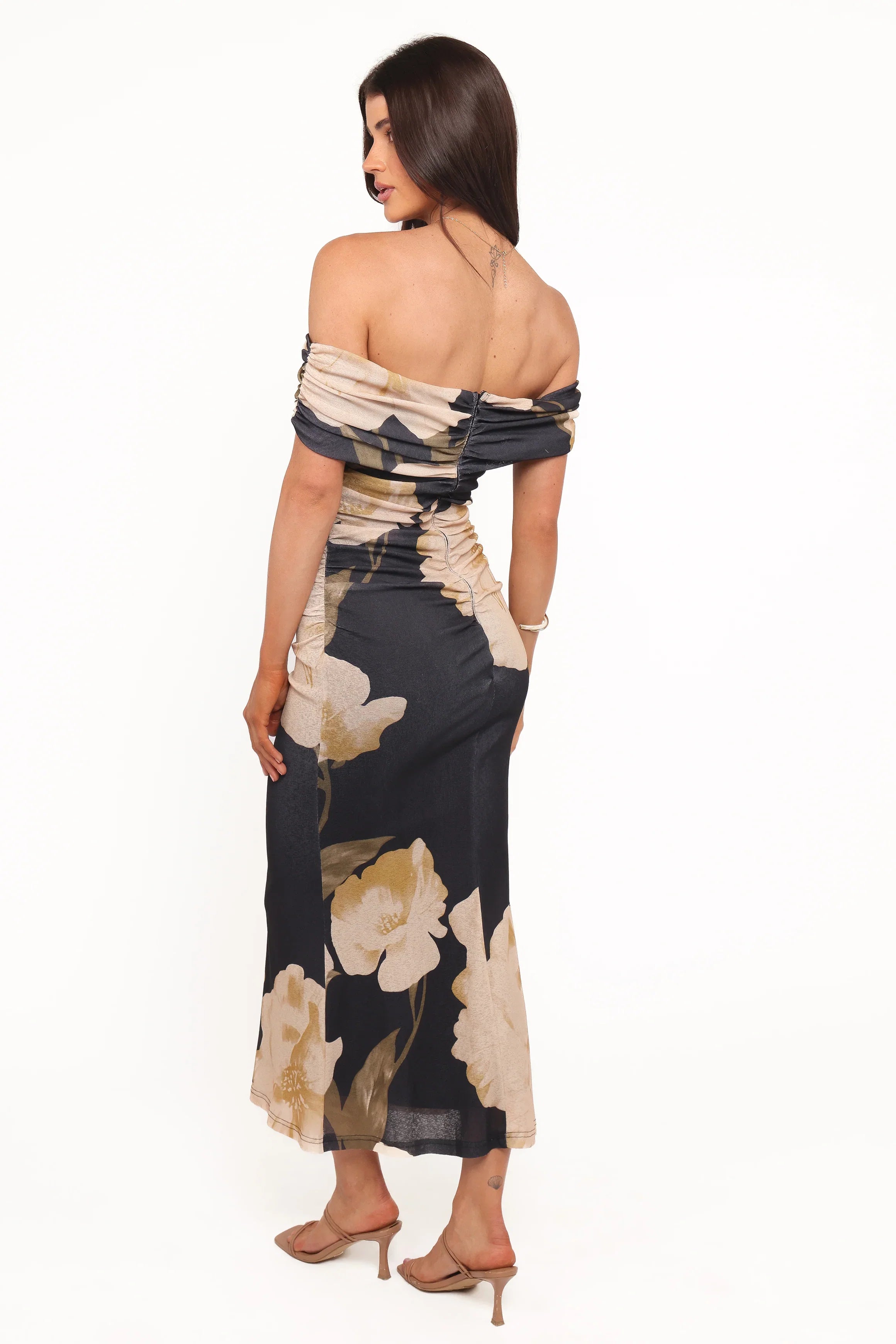 Koda Off Shoulder Midi Dress Black Floral