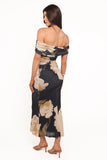 Koda Off Shoulder Midi Dress Black Floral
