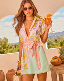 Sunrush Society Paisley Print Wrap Tie Mini Dress