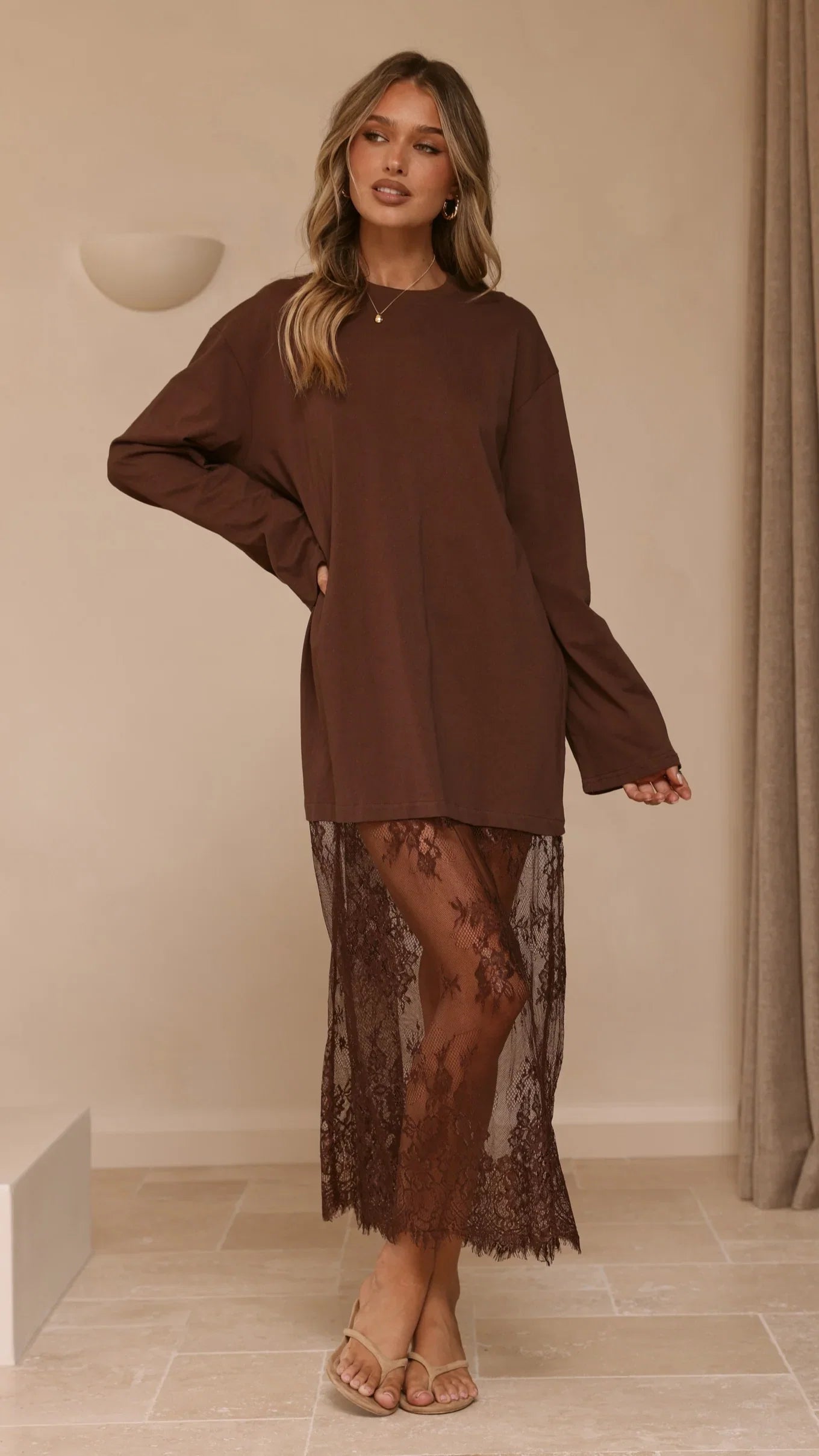 Kailey Lace Maxi Dress Brown