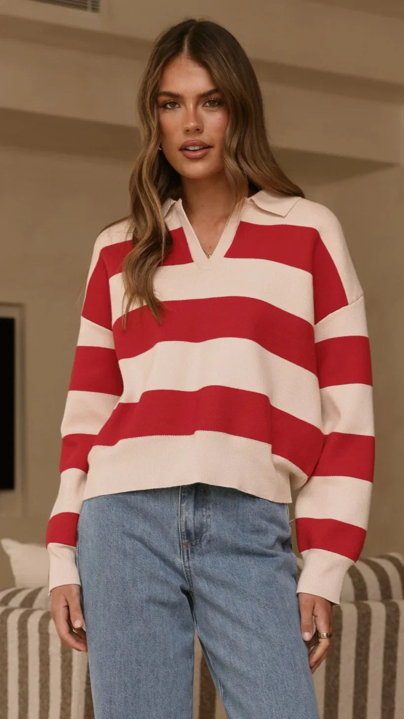 Kodi Sweater Red Beige Stripe