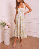 Sunlit Horizon Floral Halter Neck Midi Dress