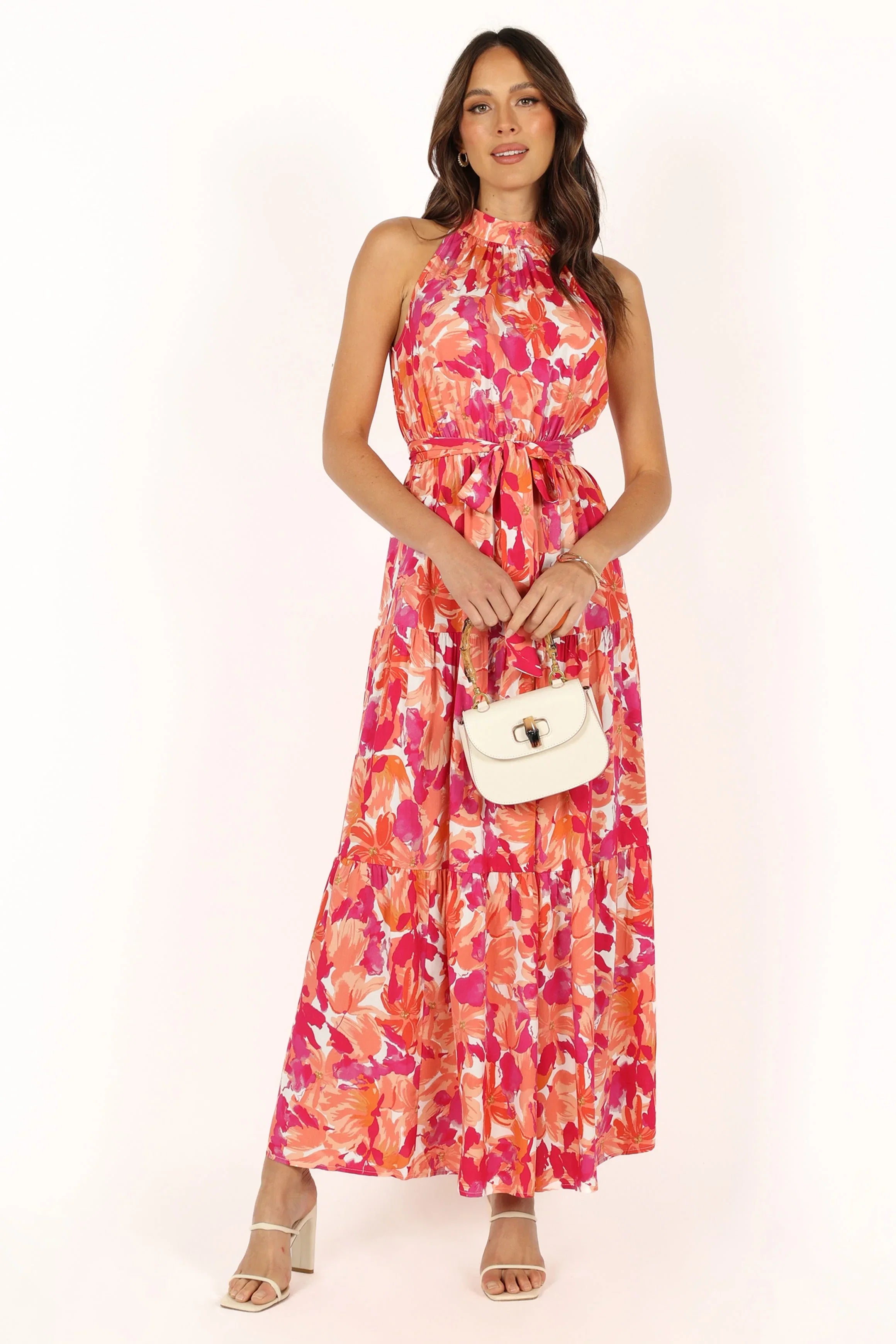 Caroline Maxi Halter Dress Red Orange