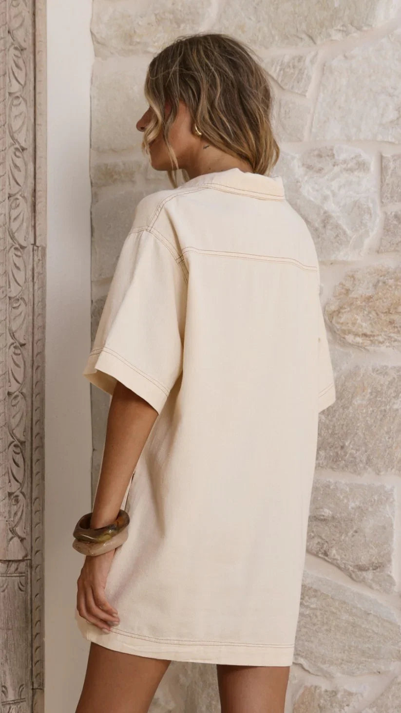 Ilia Denim Mini Dress Cream