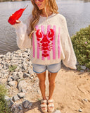 Darling Tide Striped Lobster Print Sweater