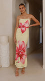 Brittani Strapless Maxi Dress Yellow Pink