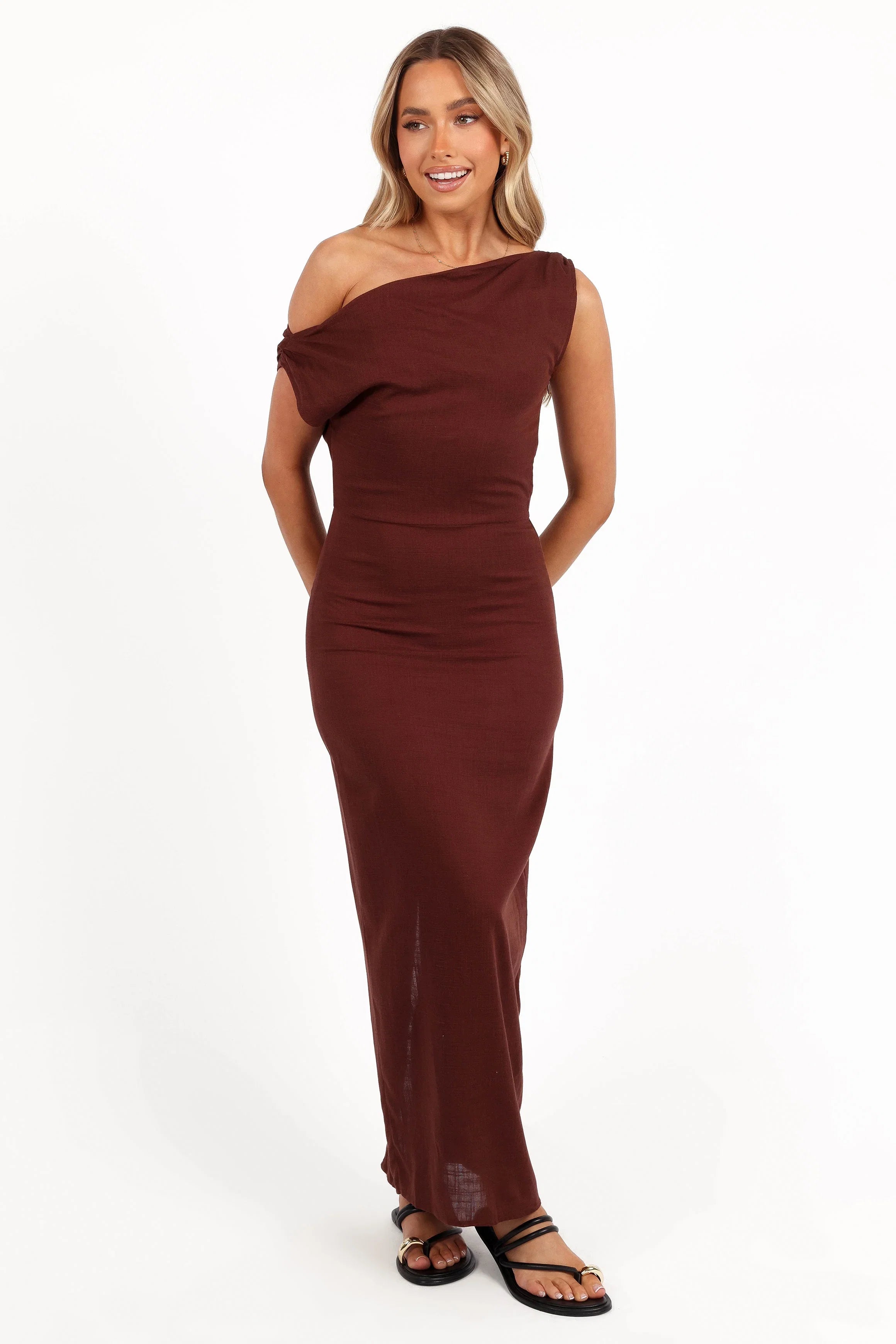 Kassie Off Shoulder Dress Chocolate Brown
