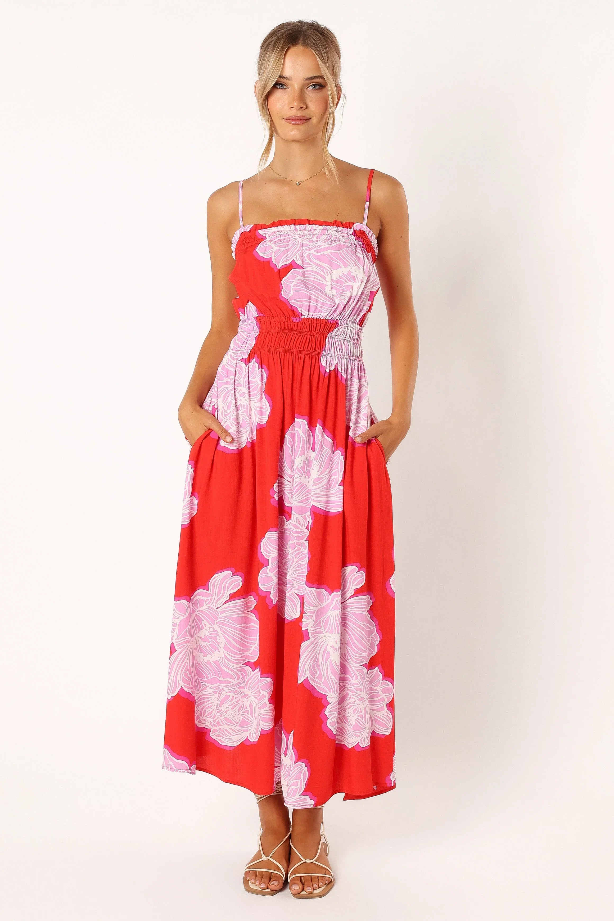 Sybel Midi Dress Red Pink Floral