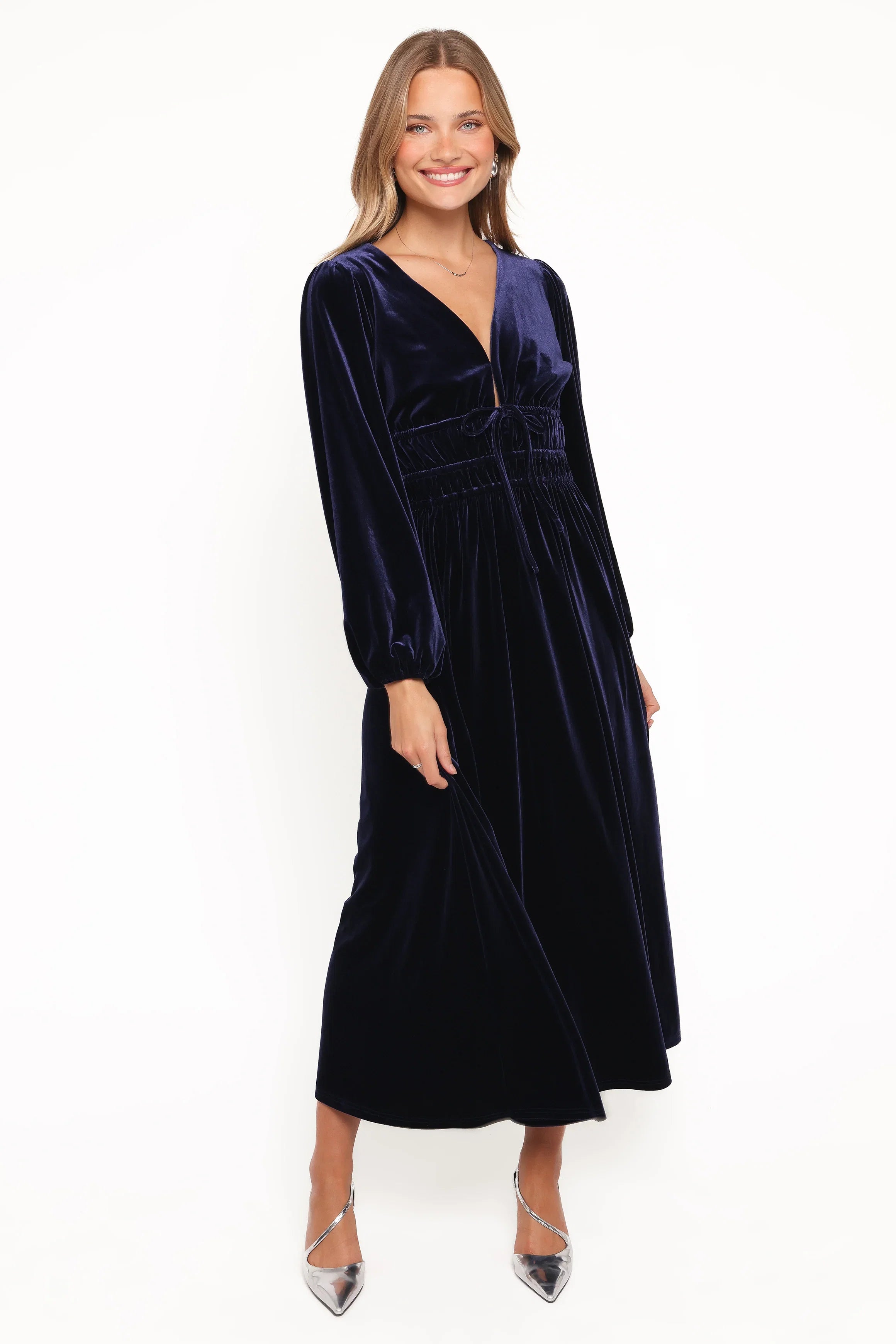 Cece Velvet Long Sleeve Maxi Dress Midnight Blue