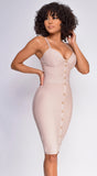 Nelinha Gold Button Bandage Dress Nude