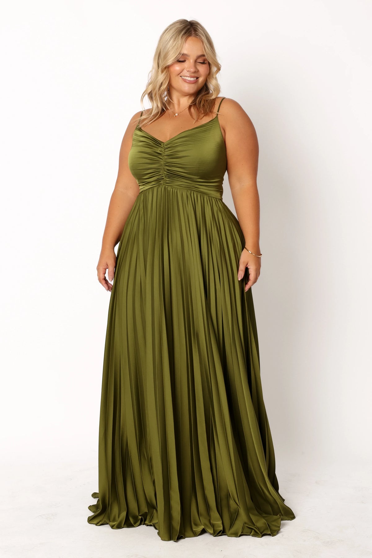 Naira Pleated Maxi Dress Palm Green