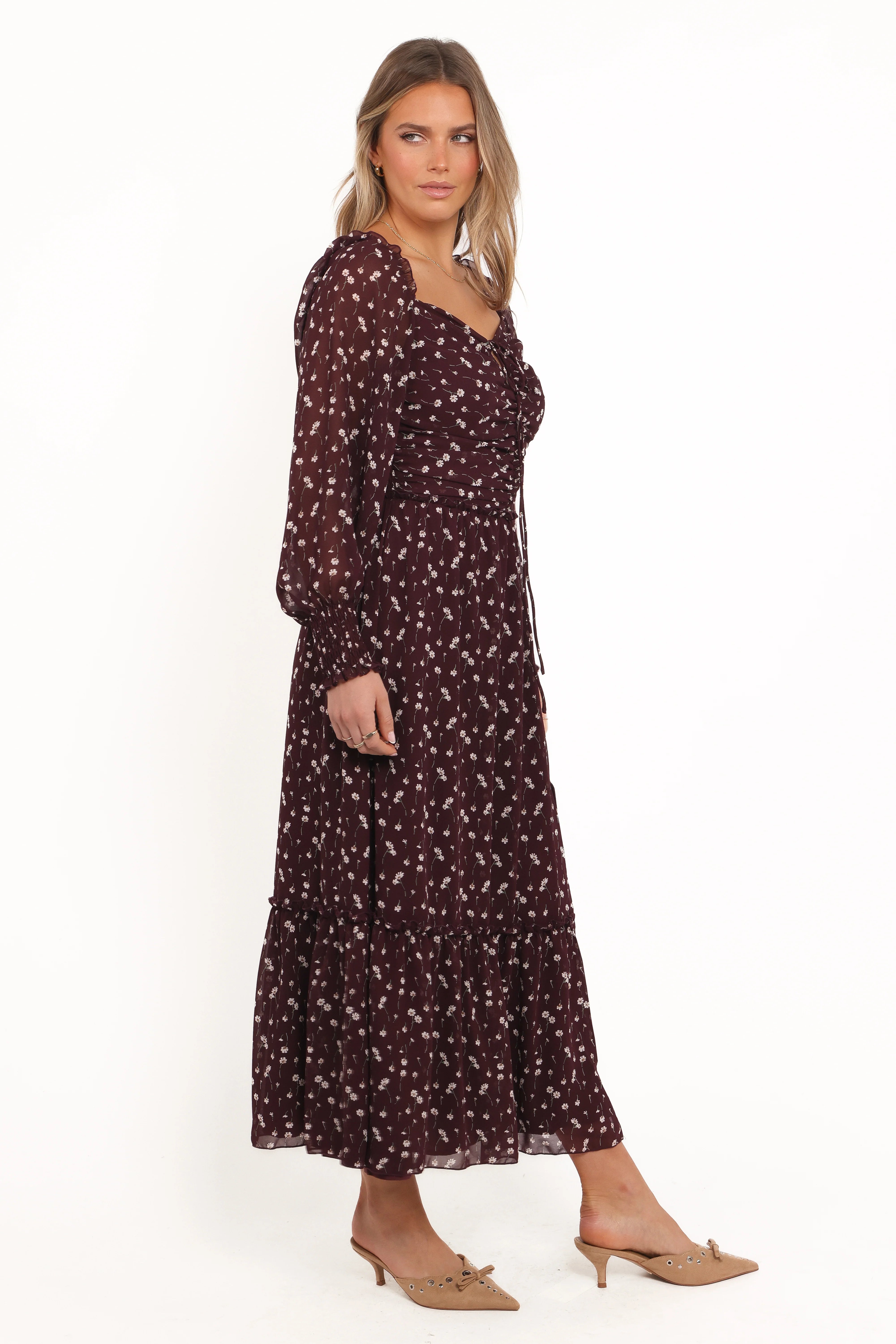 Keziah Long Sleeve Maxi Dress Burgundy Floral