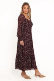 Keziah Long Sleeve Maxi Dress Burgundy Floral