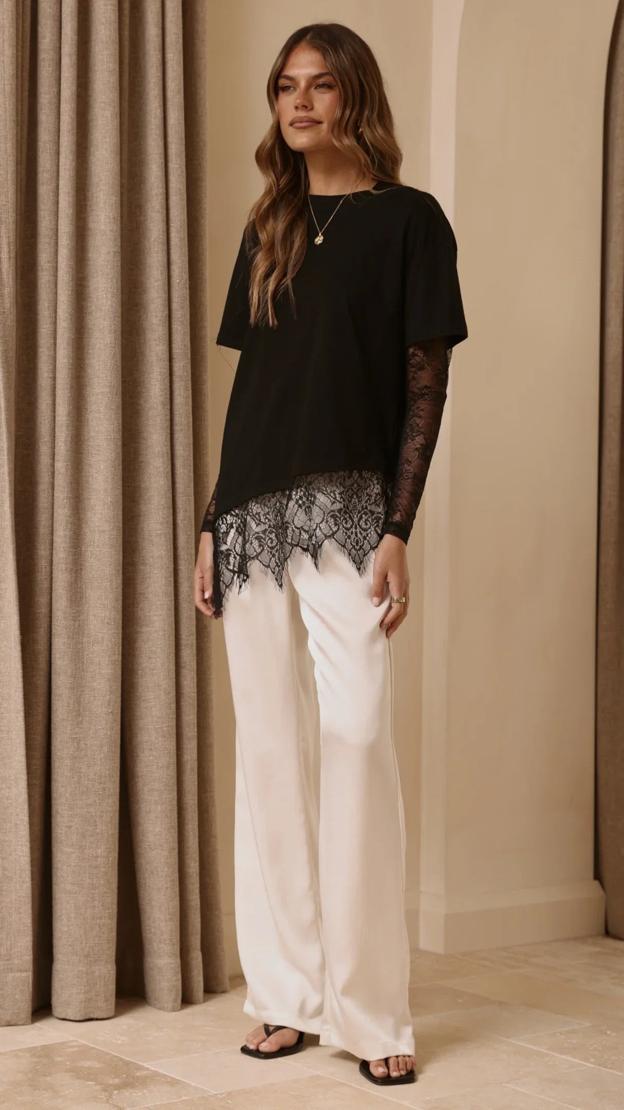 Quinn Lace Long Sleeve Top Black