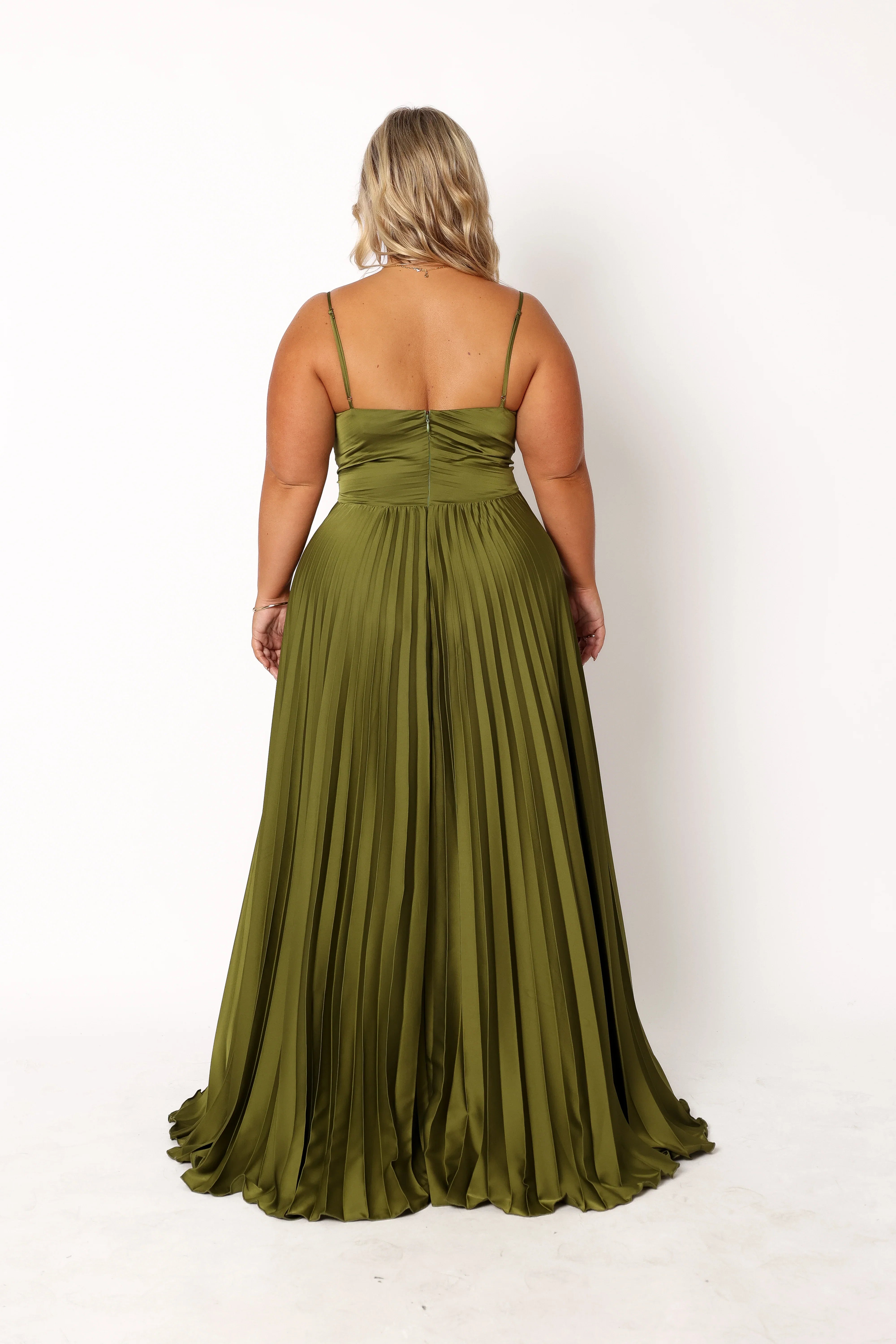 Naira Pleated Maxi Dress Palm Green