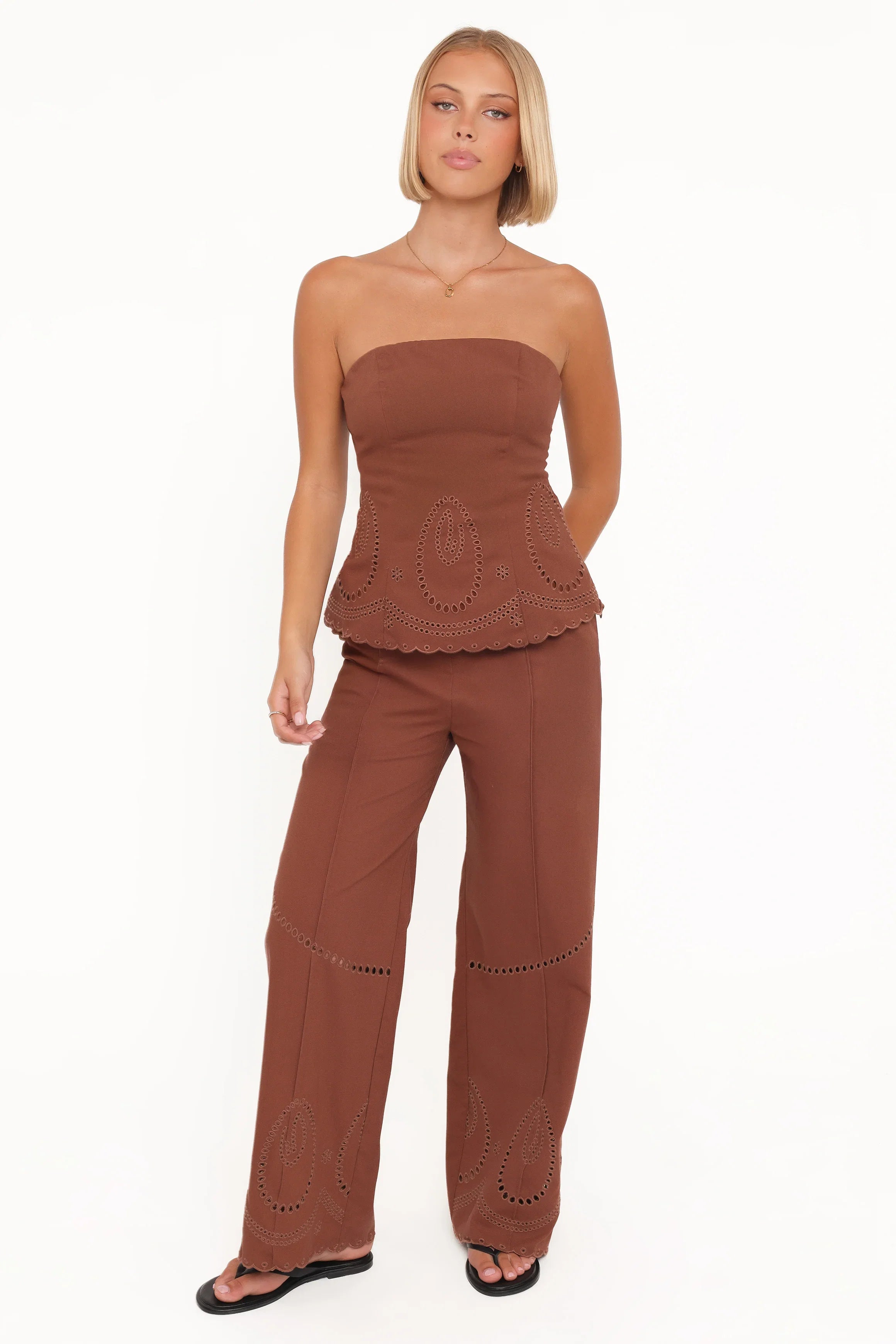Benton Eyelet Strapless Top Brown