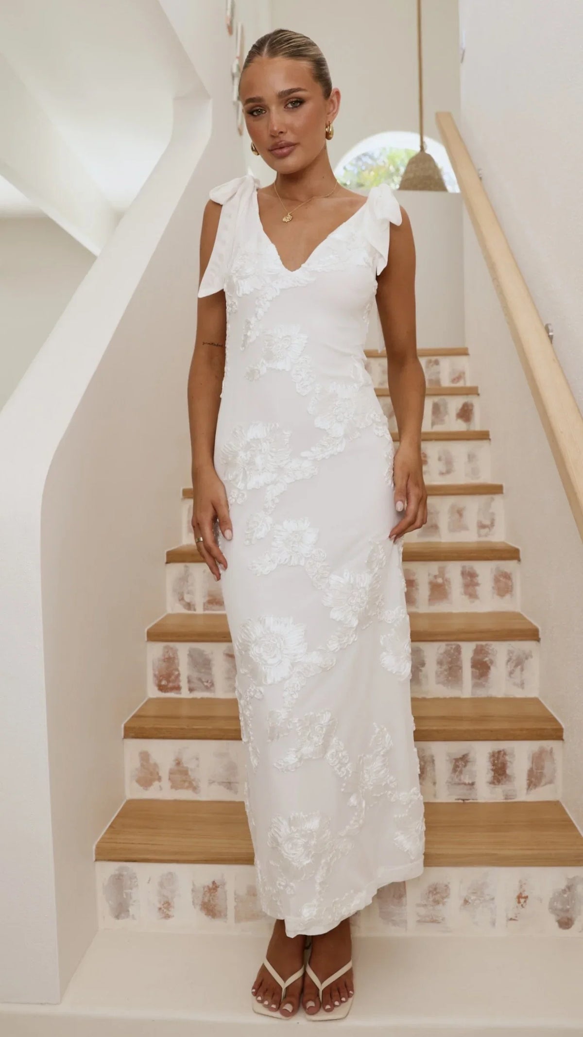 Usha Tie Strap Maxi Dress White