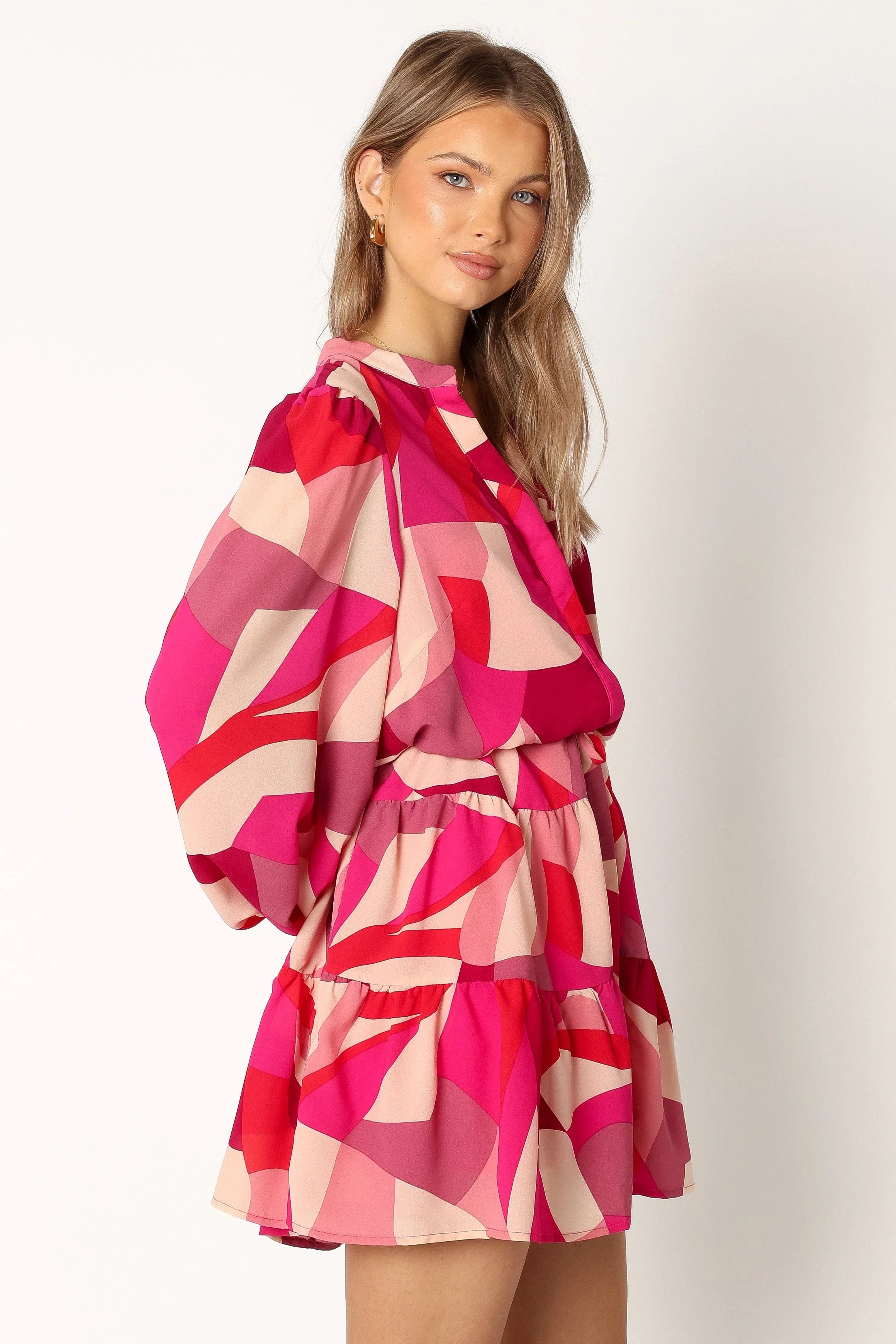 Milly Long Sleeve Mini Dress Red Magenta