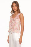 Ismena Tie Front Top Blurred Pink Floral
