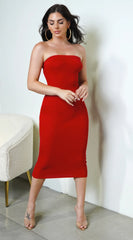 Avalon Ribbed Tube Midi Dress Red