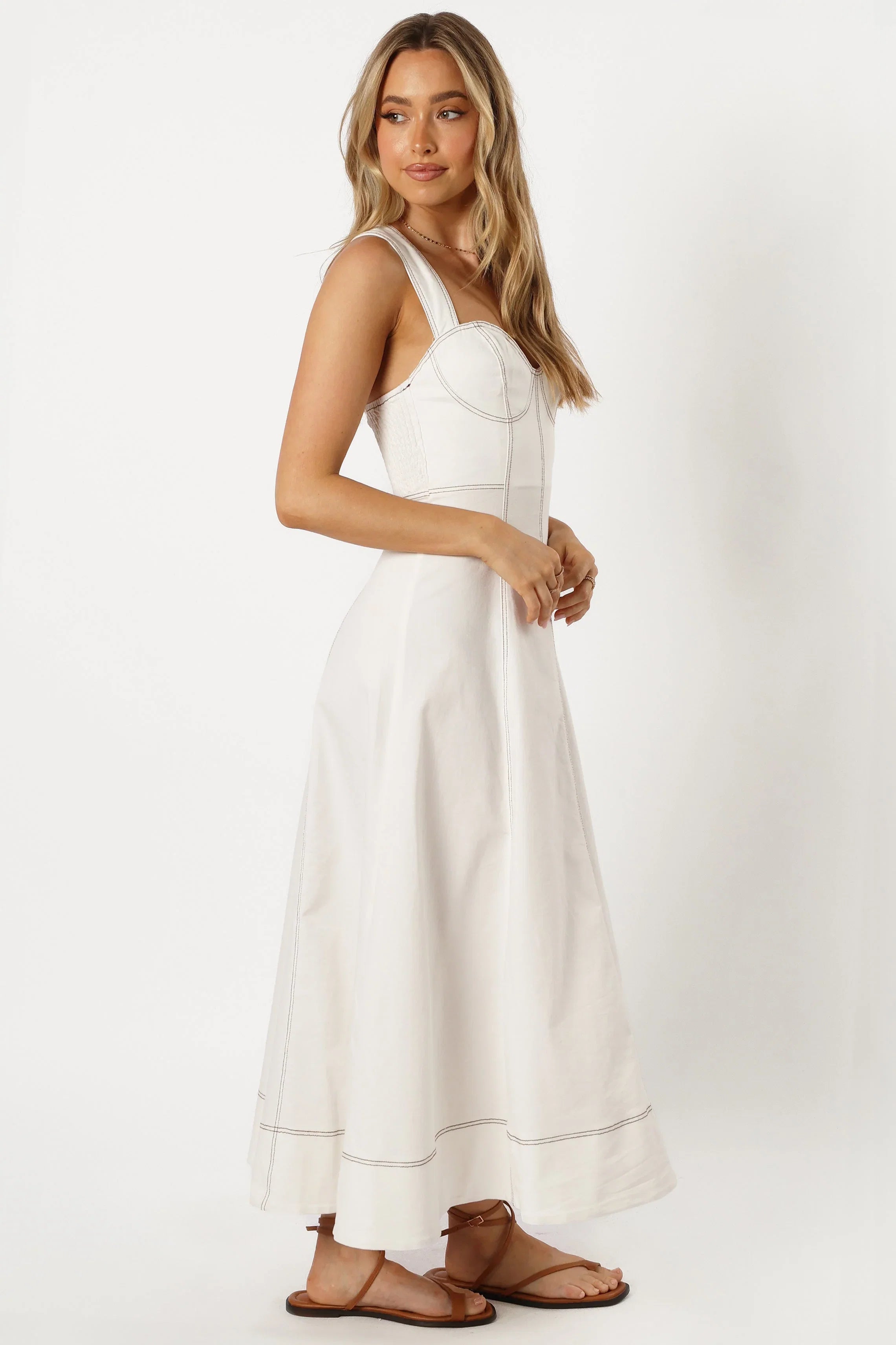 Everly Crossback Midi Dress White Denim