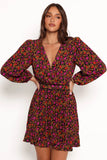 Zephyr Long Sleeve Mini Dress Black Magenta