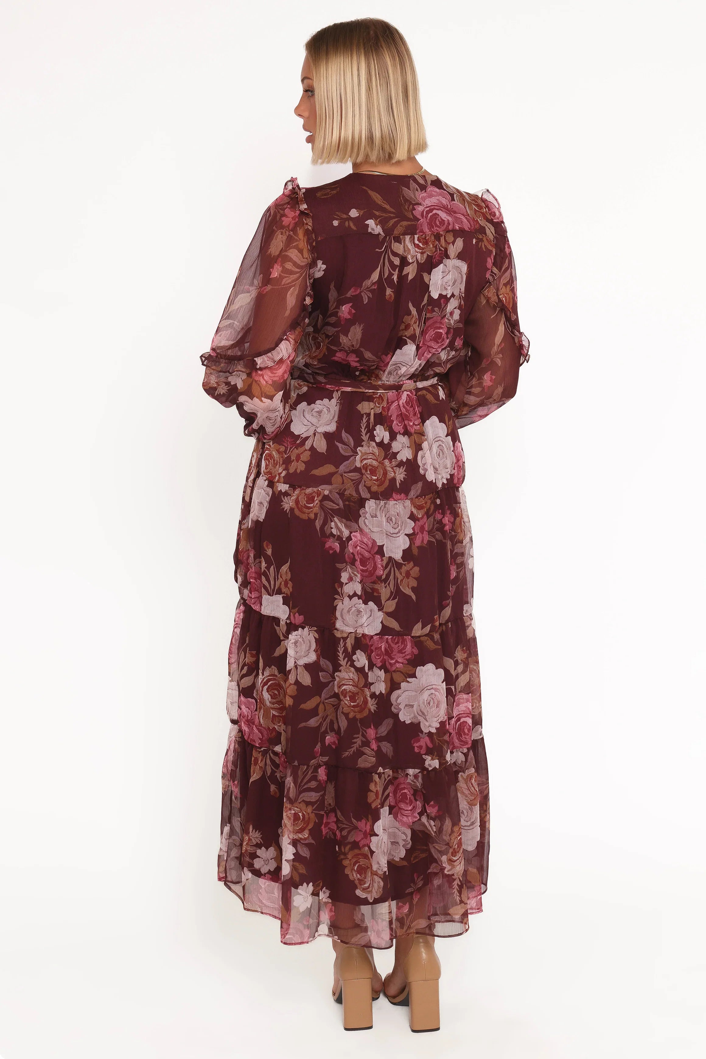 Korina Long Sleeve Maxi Dress Burgundy Brandy Bloom