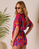 Beachside Blossom Abstract Waist Tie Romper