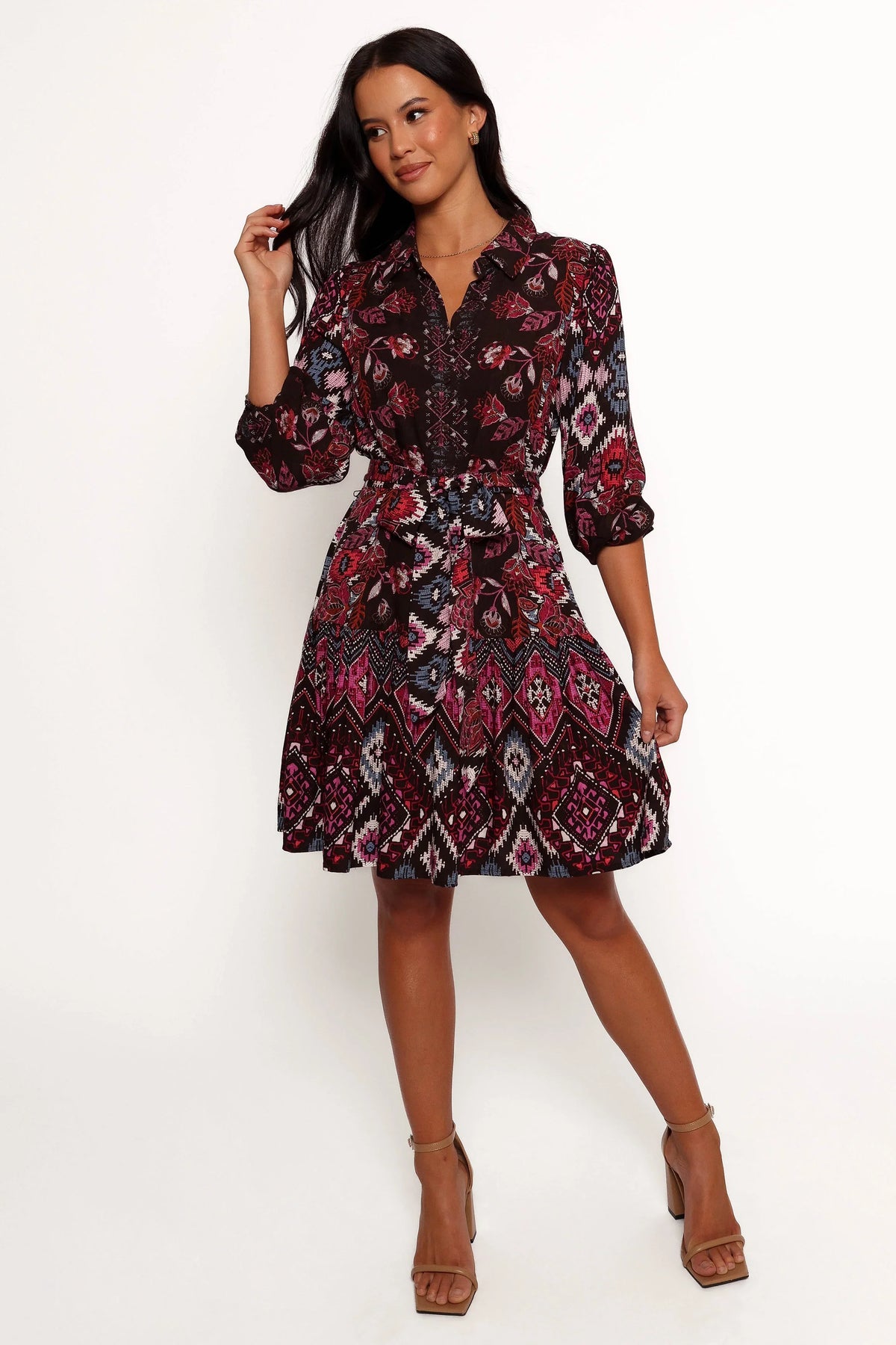 Mandy Long Sleeve Mini Dress Chocolate Brown