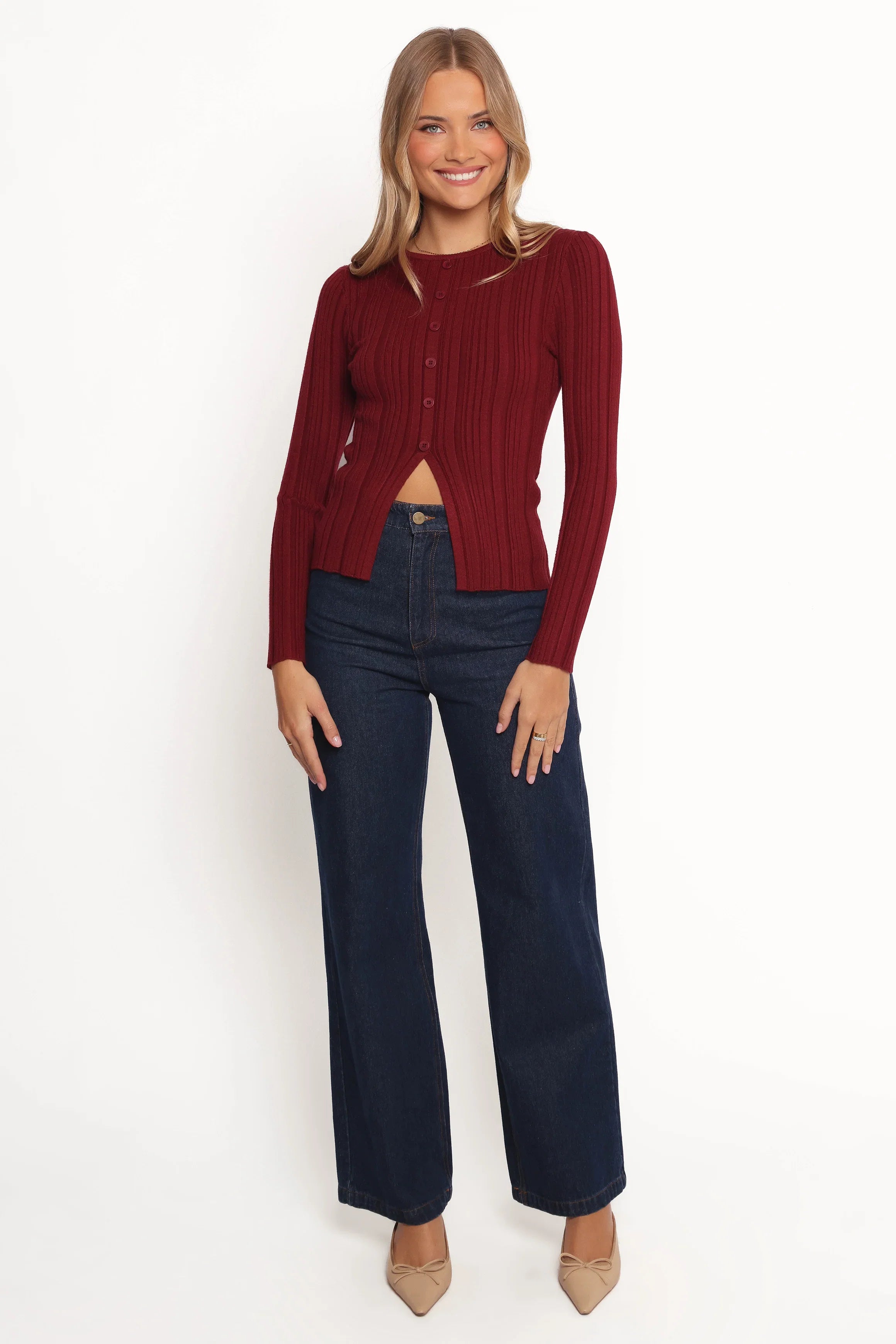 Hatte Cardigan Top Dark Cherry