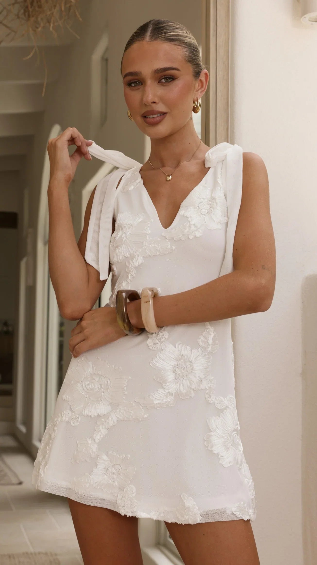 Usha Tie Strap Mini Dress White