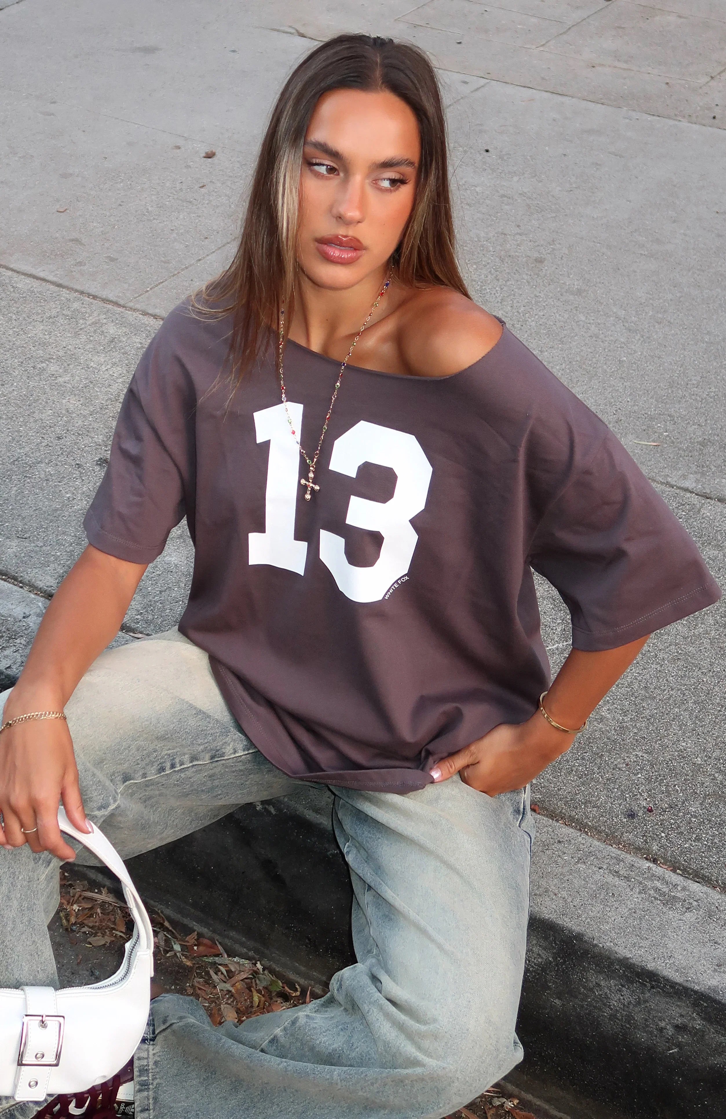Trial Run Off Shoulder Oversized Tee Volcanic