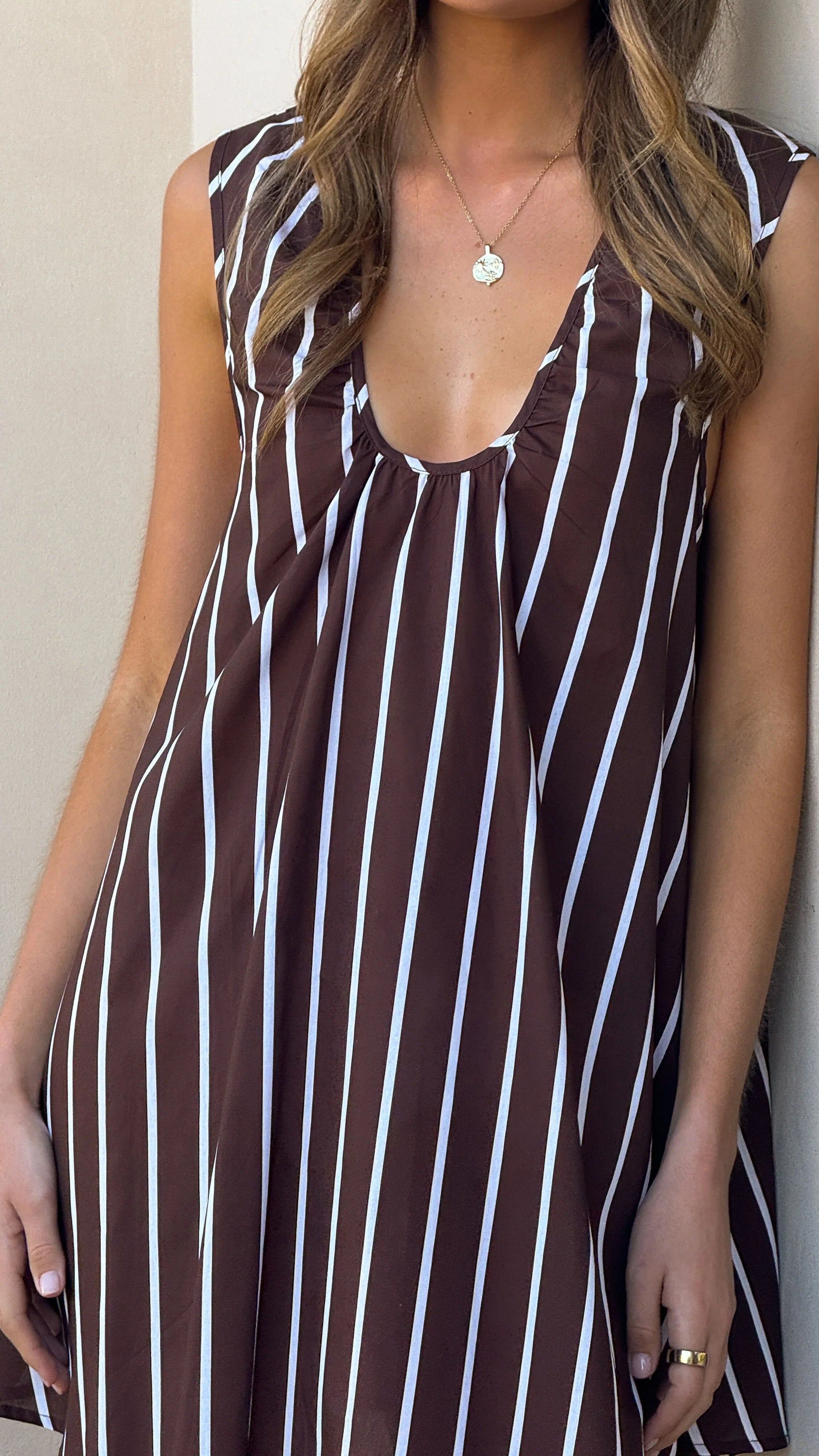 Vanessa Oversized Mini Dress Brown Stripe