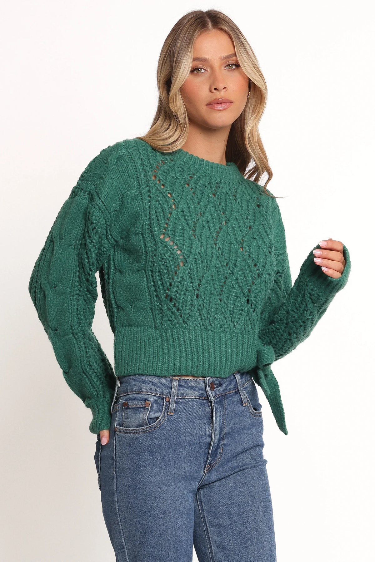 Birdie Tie Side Knit Sweater Emerald