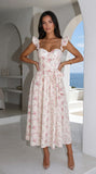 Florienne Floral Corset Flutter Midi Dress Ivory