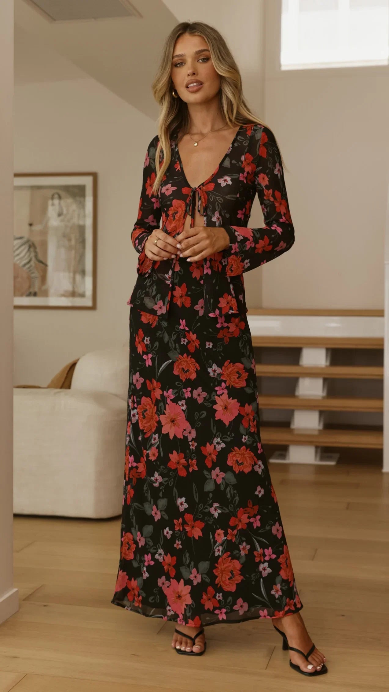 Brianna Open Tie Top Dark Floral
