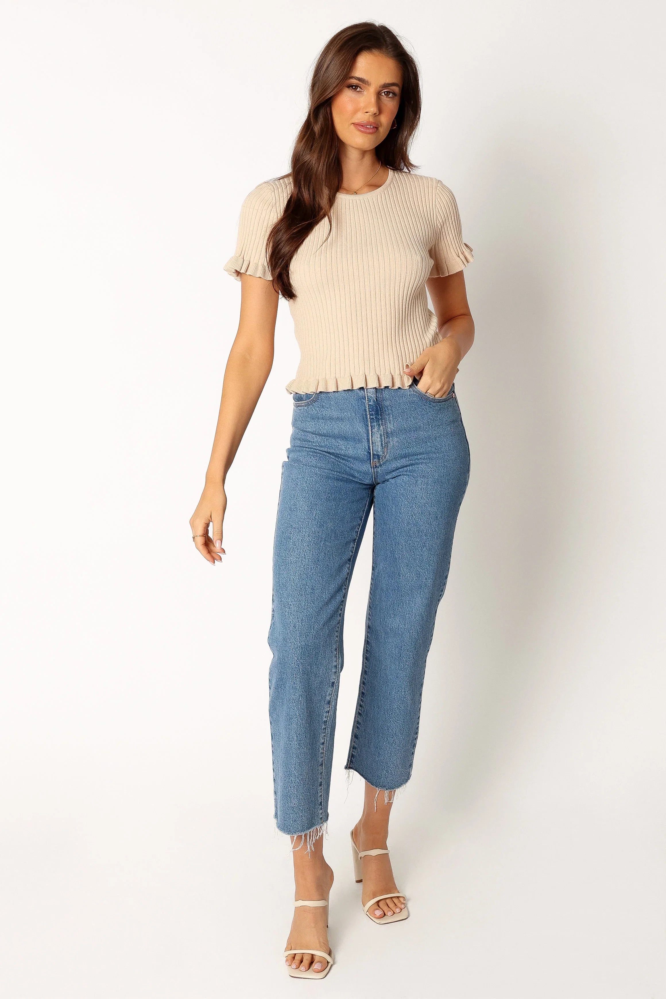 Jeana Knit Short Sleeve Top Taupe
