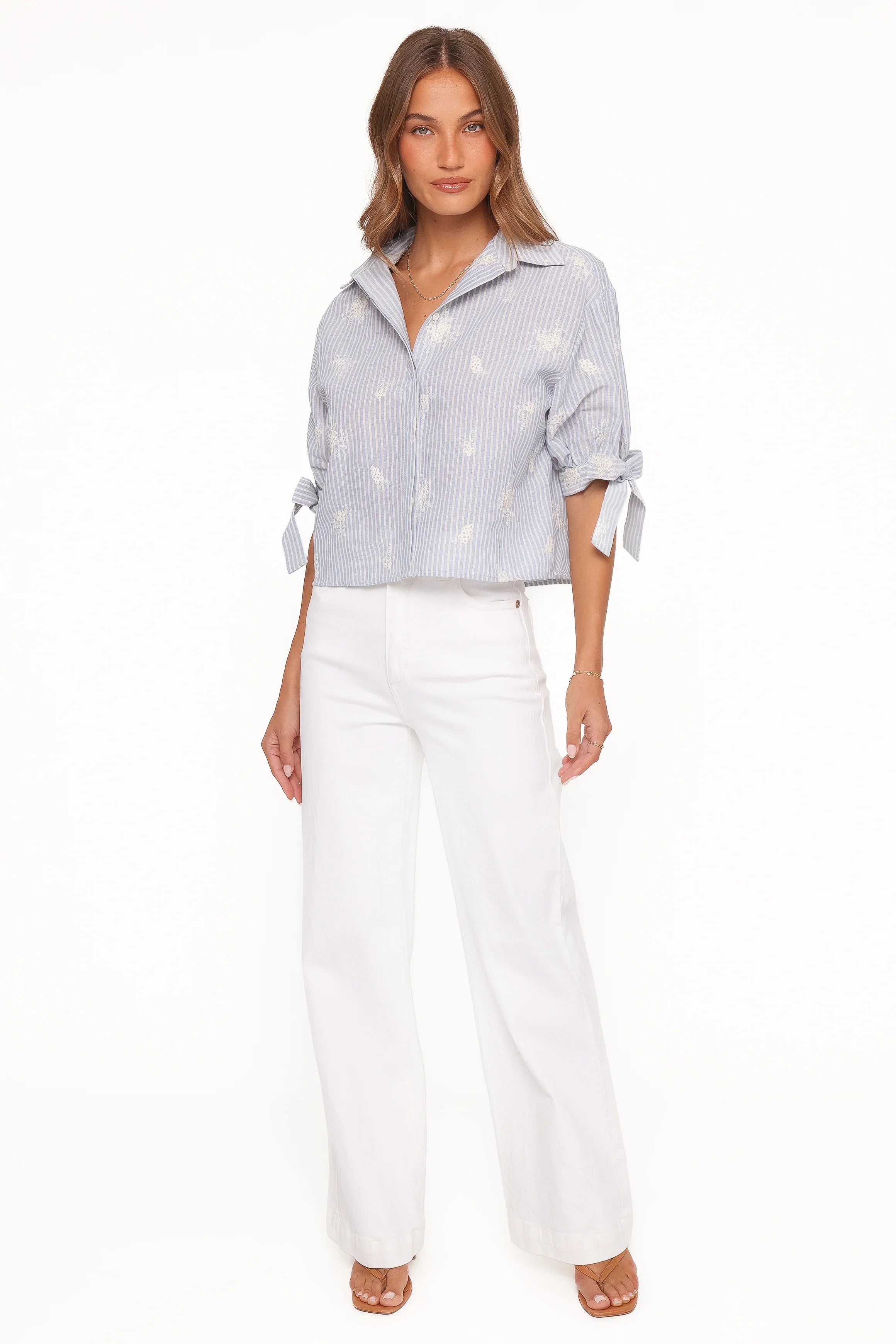 Floriana Tie Sleeve Shirt Blue Stripe