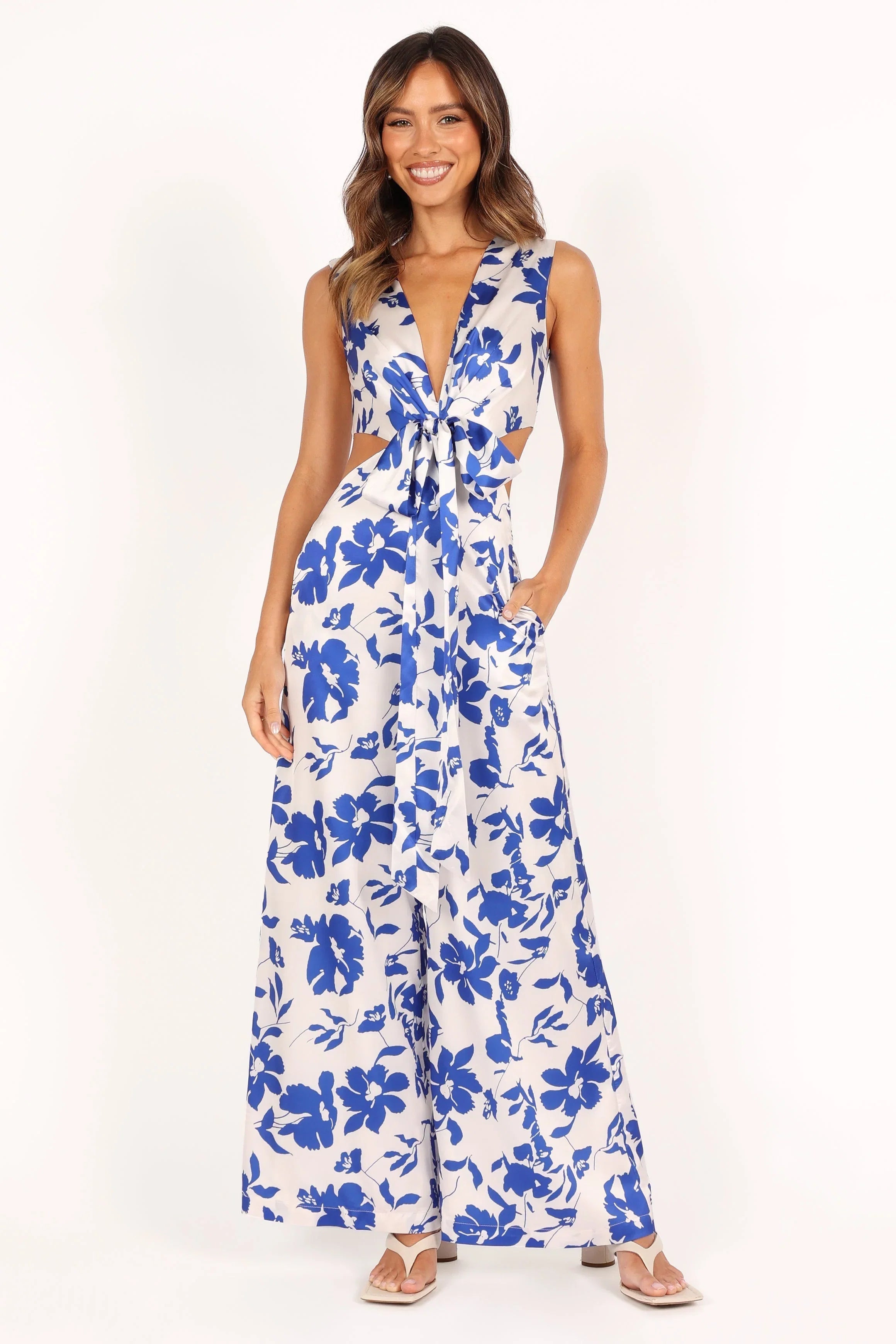 Lulu Wrap Front Jumpsuit Blue Floral