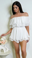 Karli Off Shoulder Ruffled Romper White
