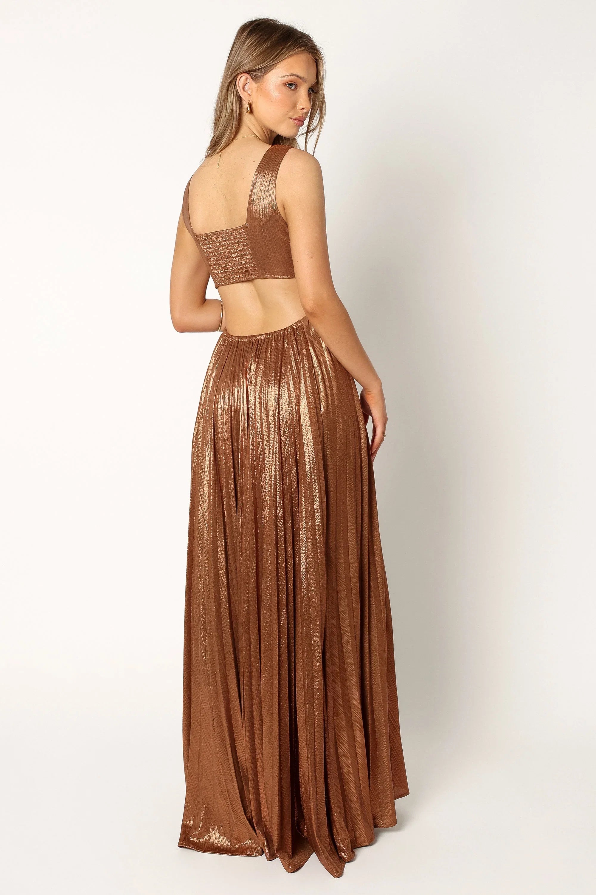 Shania Pleated Maxi Dress Bronze