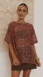 Zinnia Oversized Sequins Tee Rust