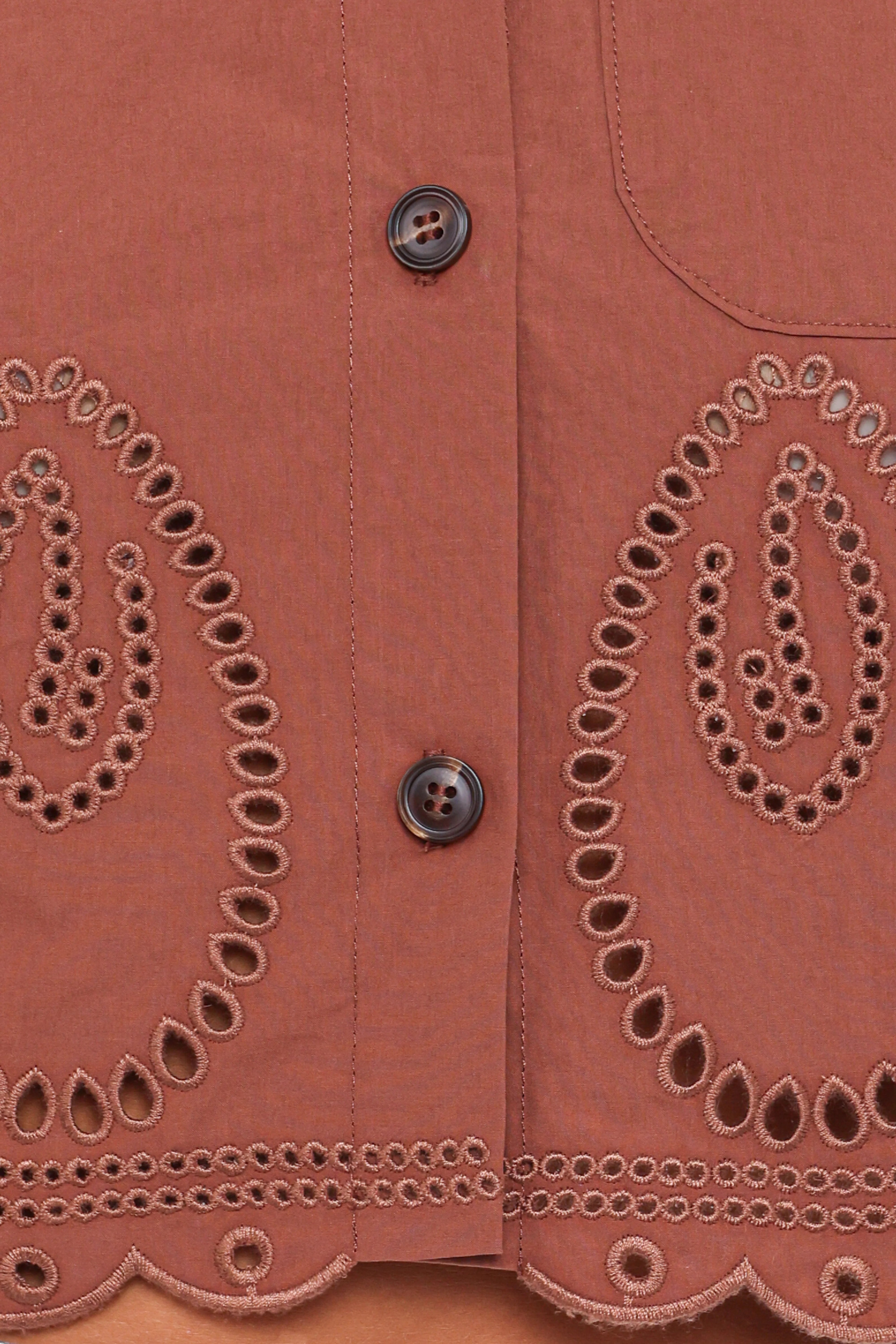 Williams Cropped Eyelet Button Up Shirt Brown