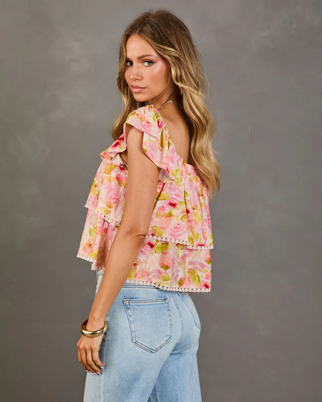 Honey Day Tiered Floral Lace Trim Top